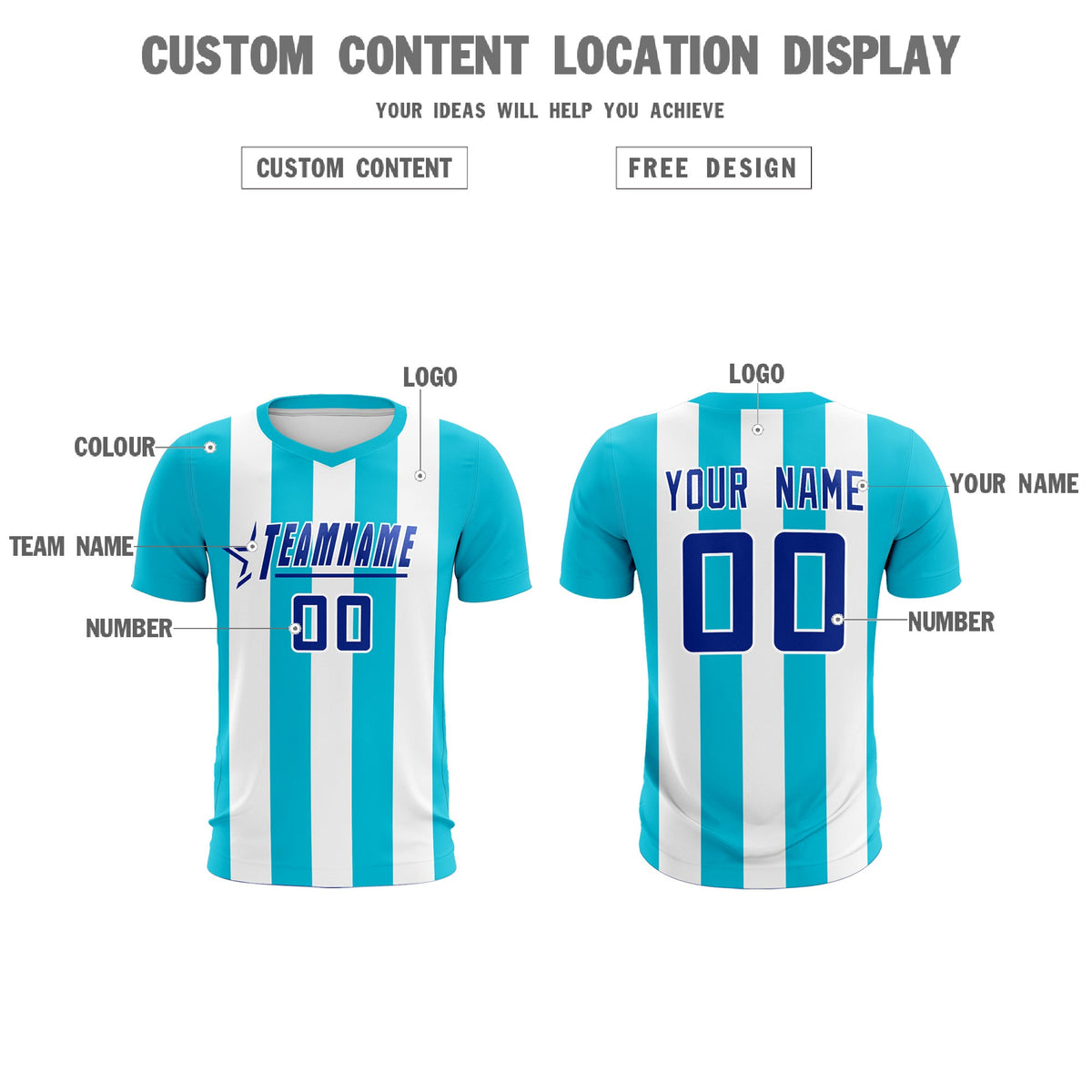 Custom White Sky Blue Vertical Stripes Casual Outdoor Football Kits Jersey