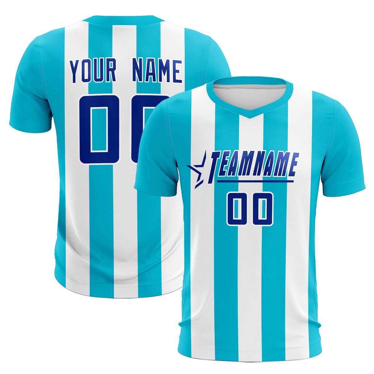 Custom White Sky Blue Vertical Stripes Casual Outdoor Football Kits Jersey