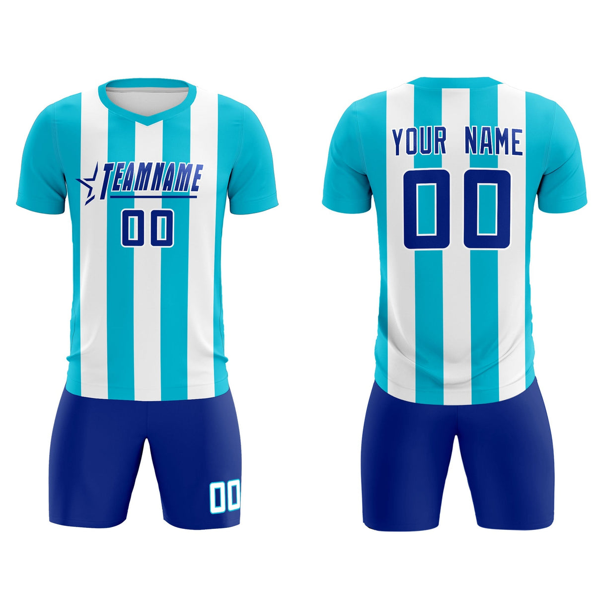 Custom White Sky Blue Vertical Stripes Casual Outdoor Football Kits Jersey