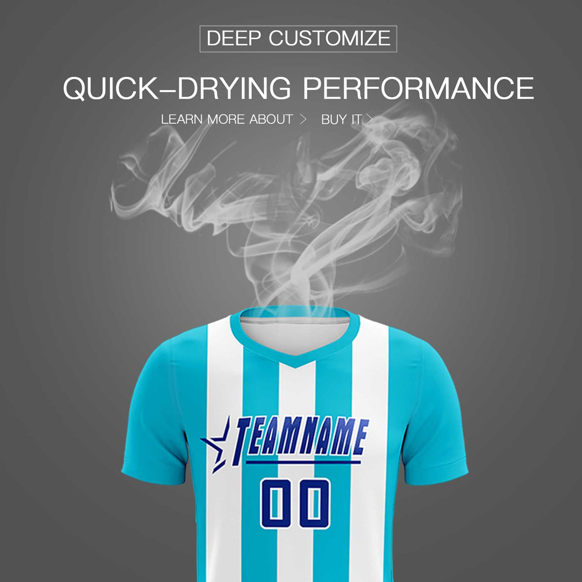 Custom White Sky Blue Vertical Stripes Casual Outdoor Football Kits Jersey