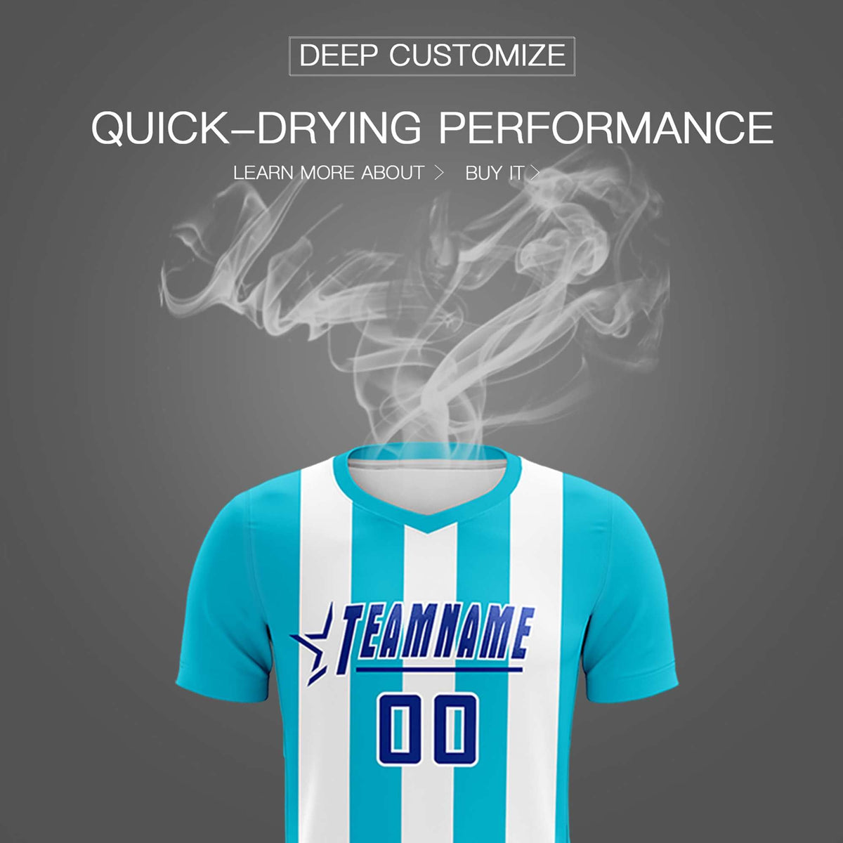 Custom White Sky Blue Vertical Stripes Casual Outdoor Football Kits Jersey
