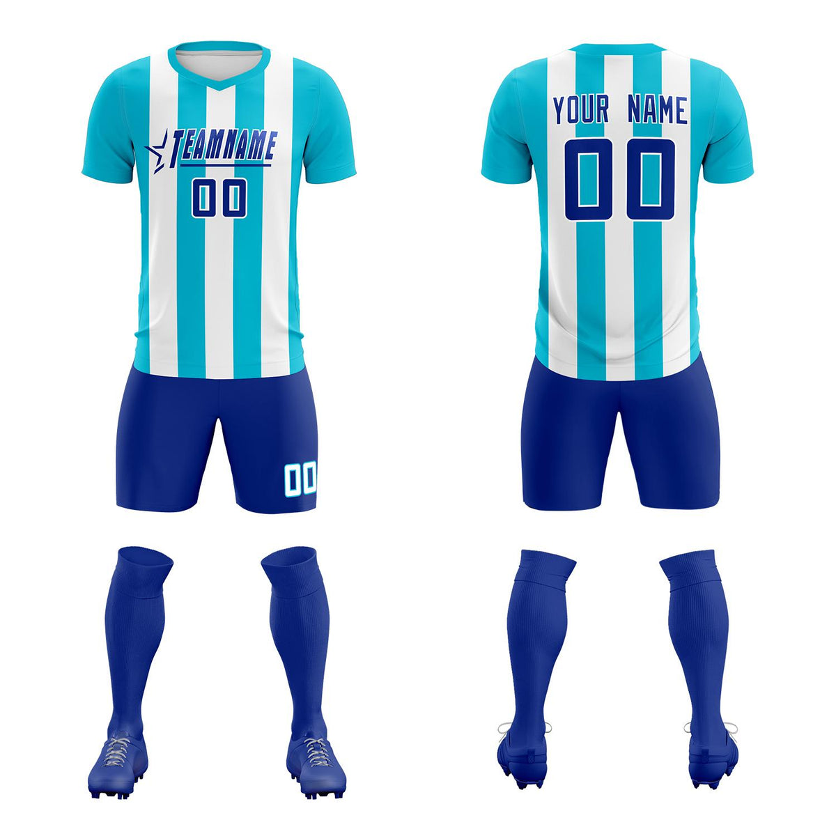 Custom White Sky Blue Vertical Stripes Casual Outdoor Football Kits Jersey