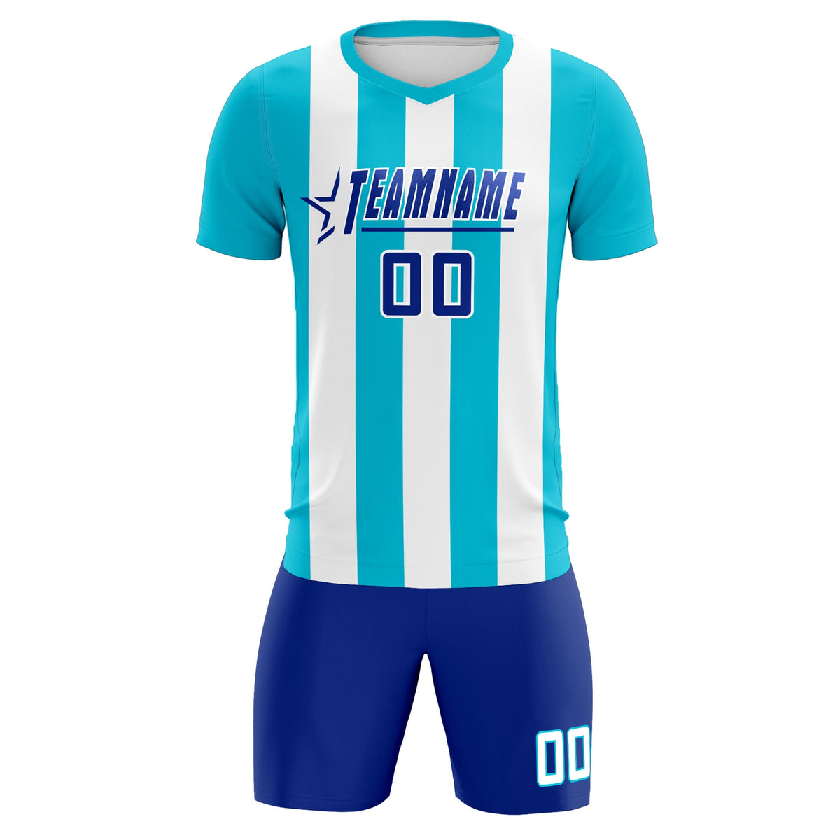 Custom White Sky Blue Vertical Stripes Casual Outdoor Football Kits Jersey