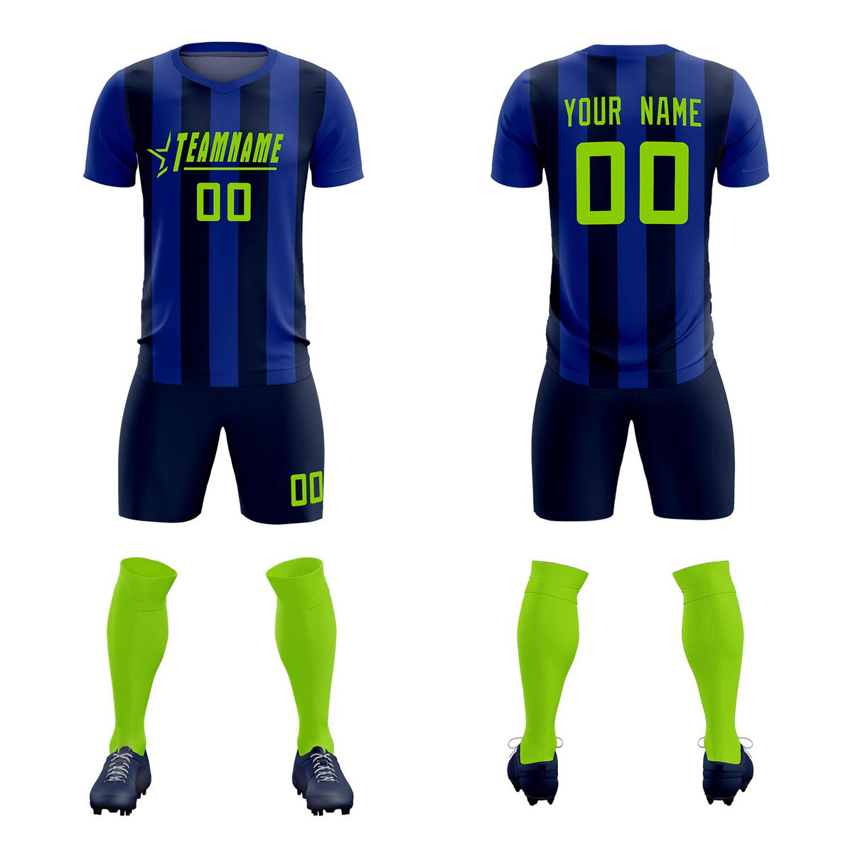 Custom Royal Navy Vertical Stripes Casual Outdoor Football Kits Jersey