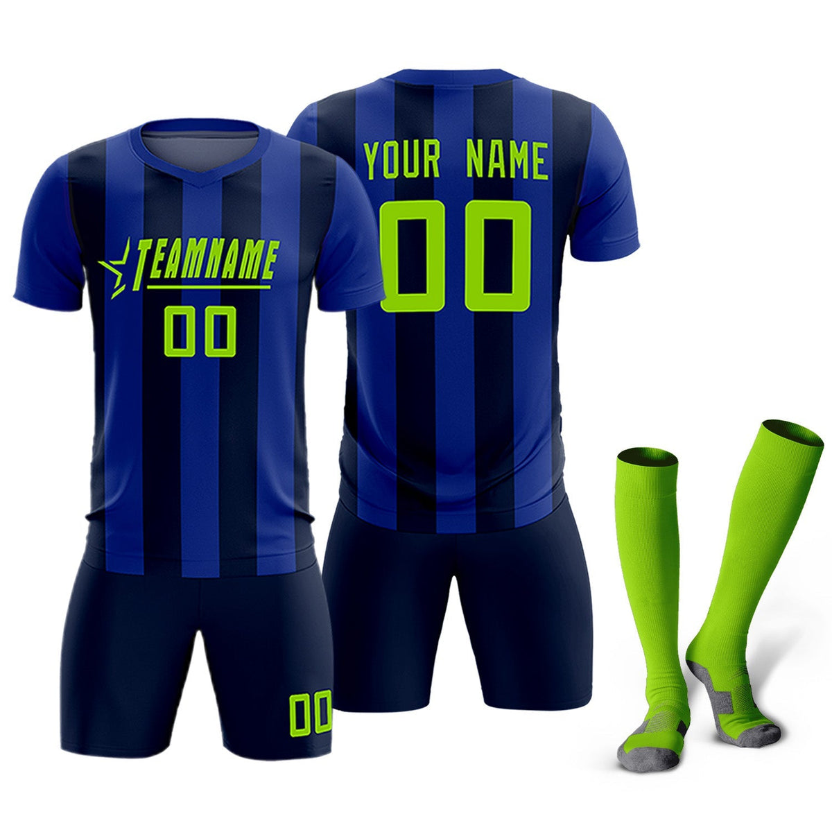 Custom Royal Navy Vertical Stripes Casual Outdoor Football Kits Jersey