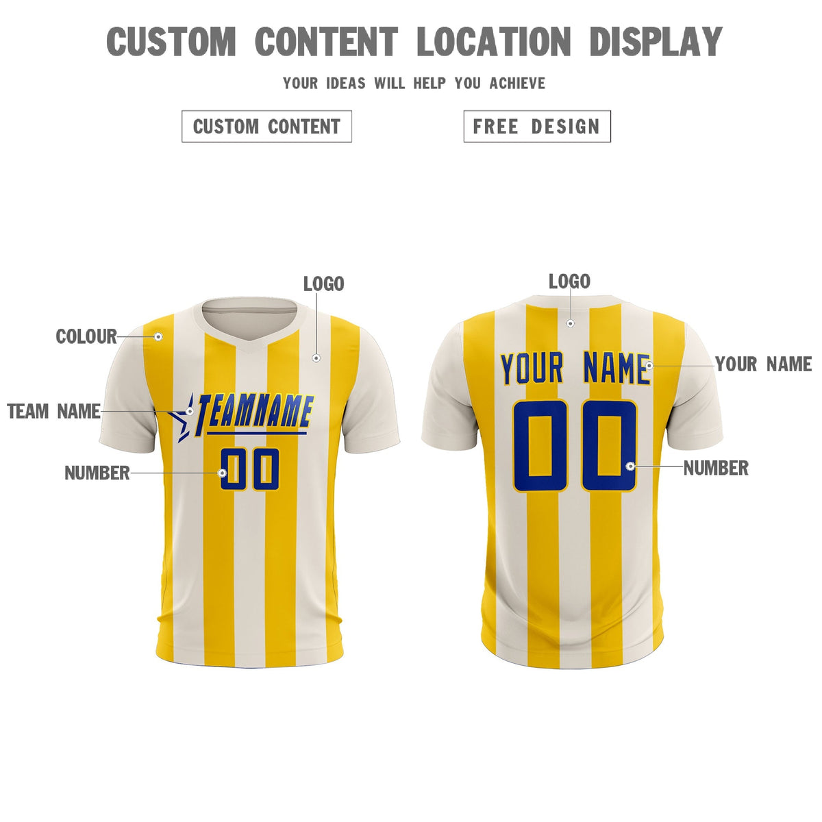Custom Cream Gold Vertical Stripes Casual Outdoor Football Kits Jersey