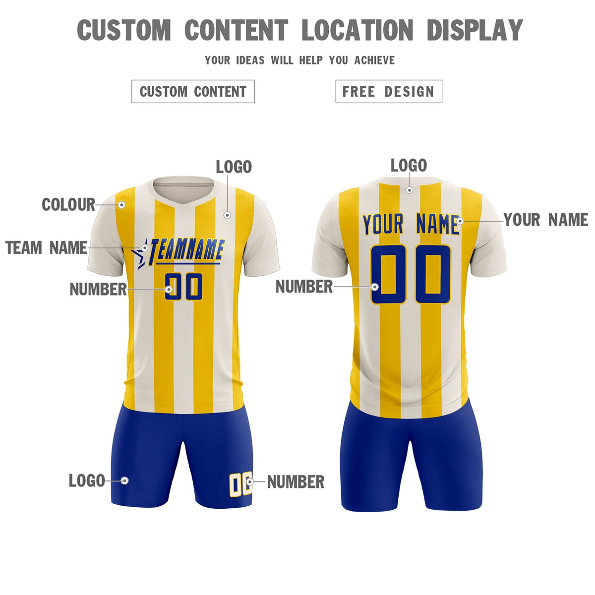 Custom Cream Gold Vertical Stripes Casual Outdoor Football Kits Jersey