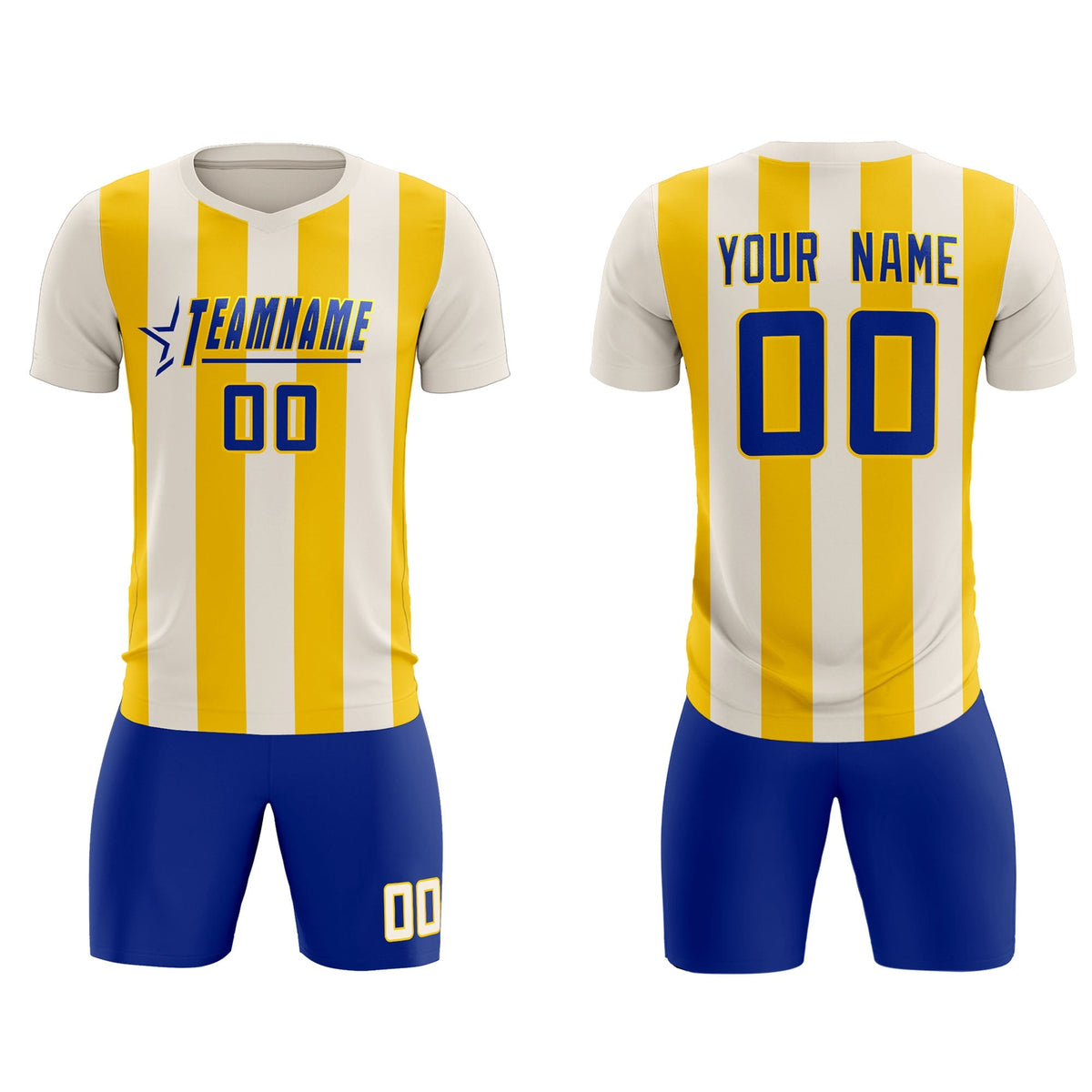 Custom Cream Gold Vertical Stripes Casual Outdoor Football Kits Jersey