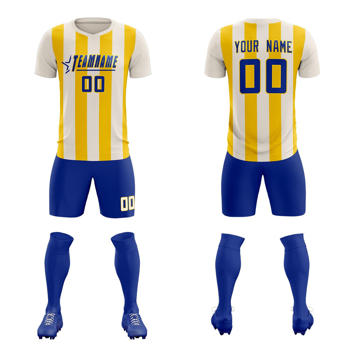 Custom Cream Gold Vertical Stripes Casual Outdoor Football Kits Jersey