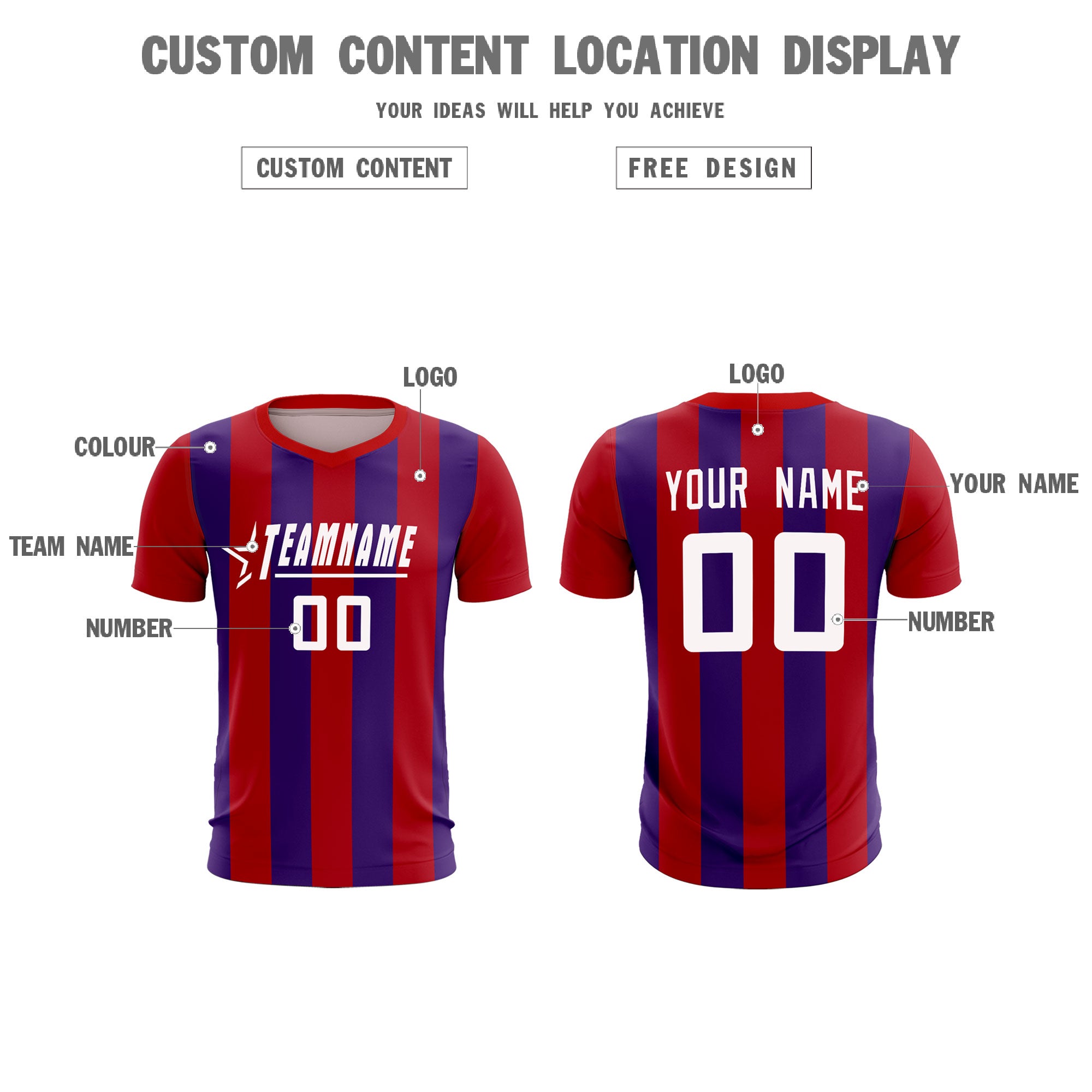 Custom Red Purple Vertical Stripes Casual Outdoor Football Kits Jersey