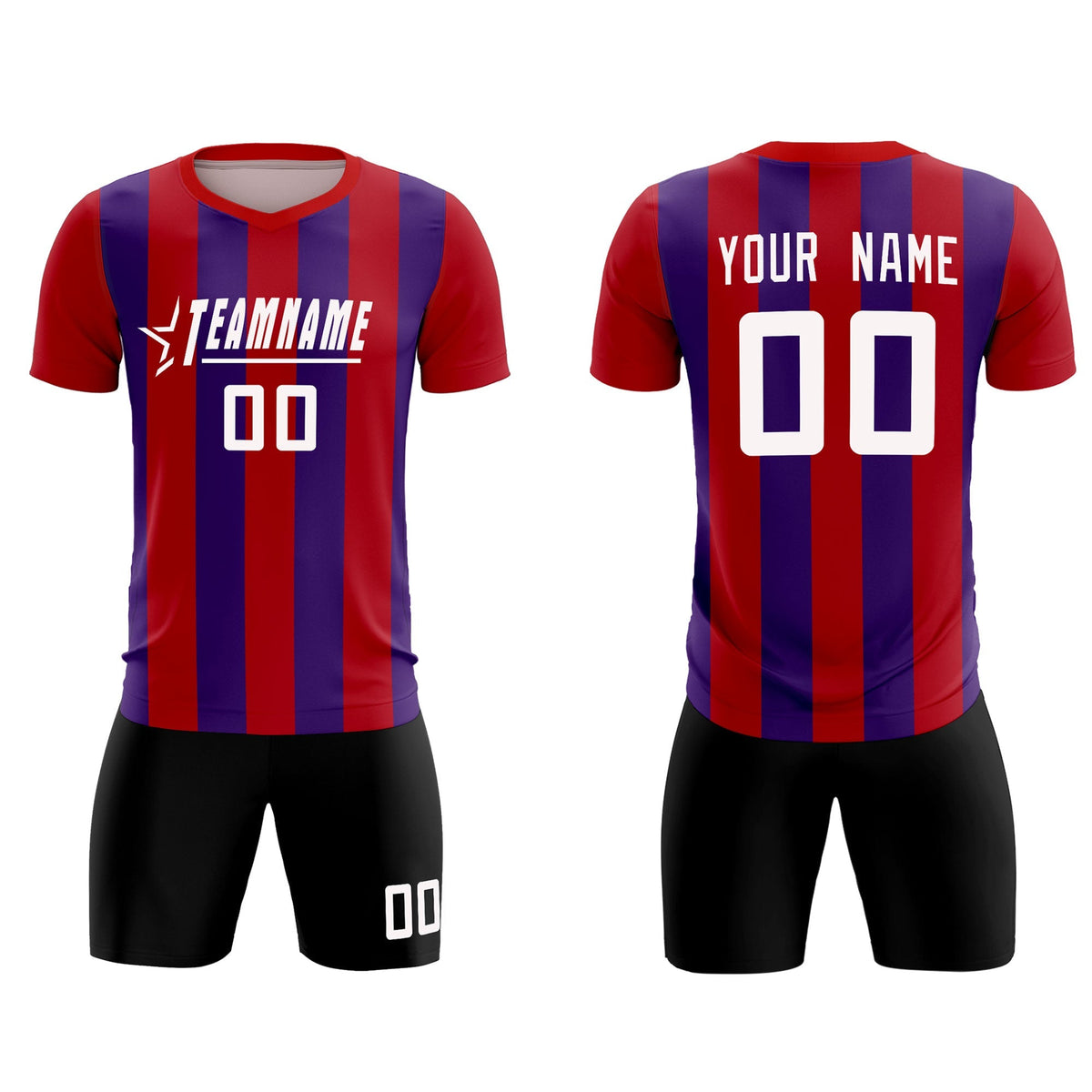 Custom Red Purple Vertical Stripes Casual Outdoor Football Kits Jersey