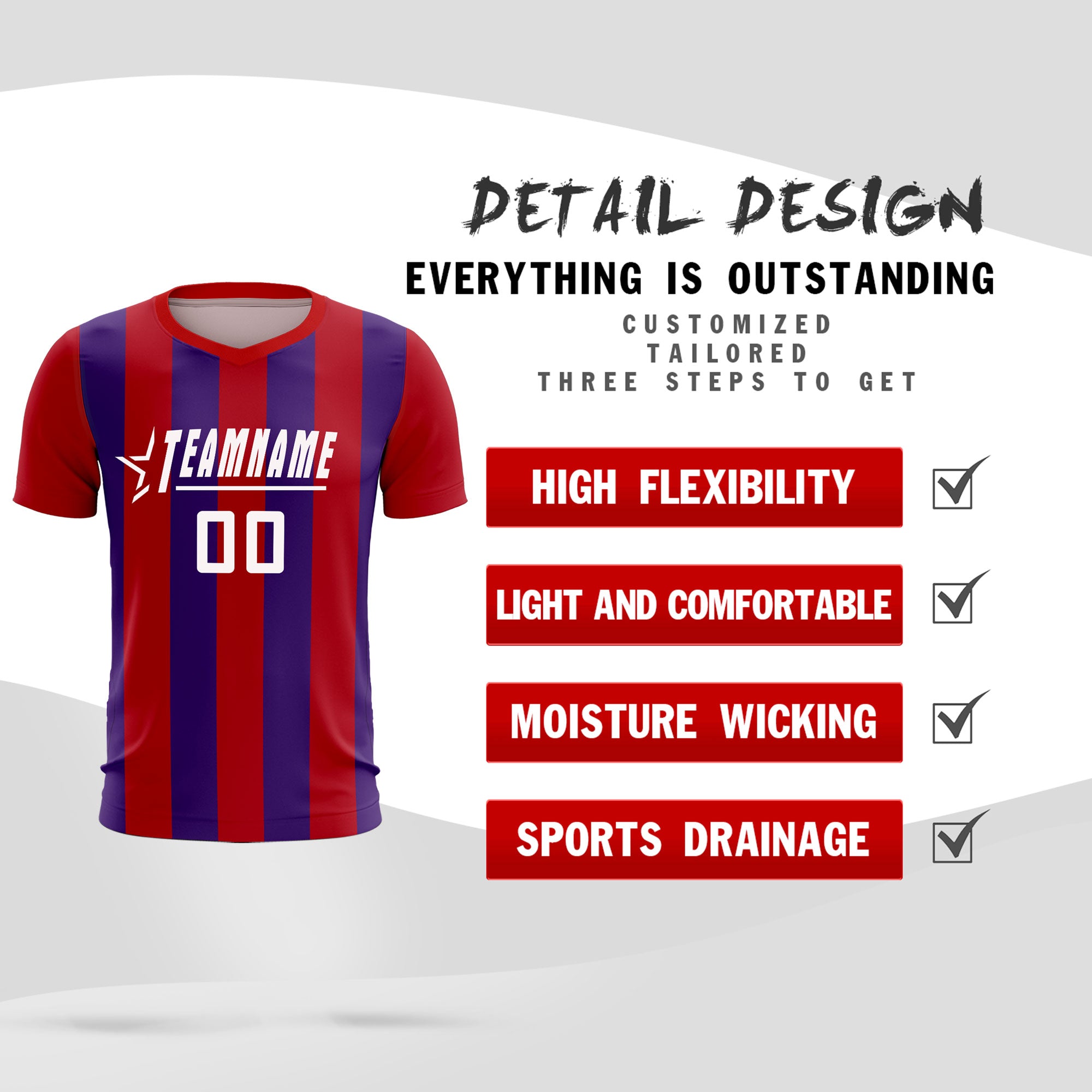 Custom Red Purple Vertical Stripes Casual Outdoor Football Kits Jersey