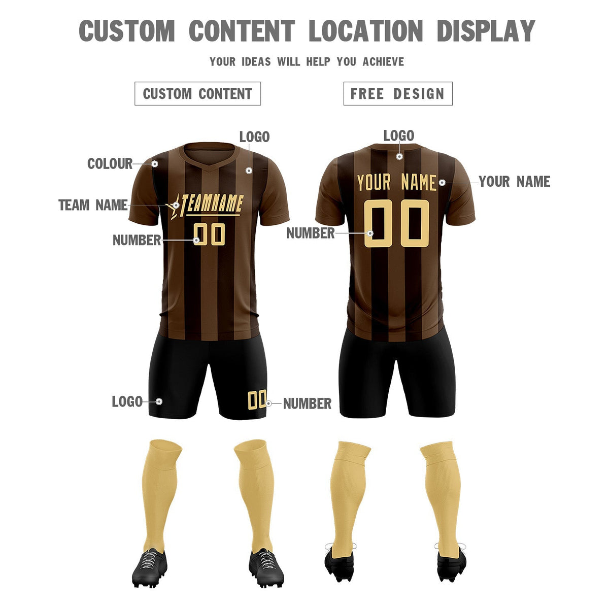 Custom Light Brown Brown Vertical Stripes Casual Outdoor Football Kits Jersey