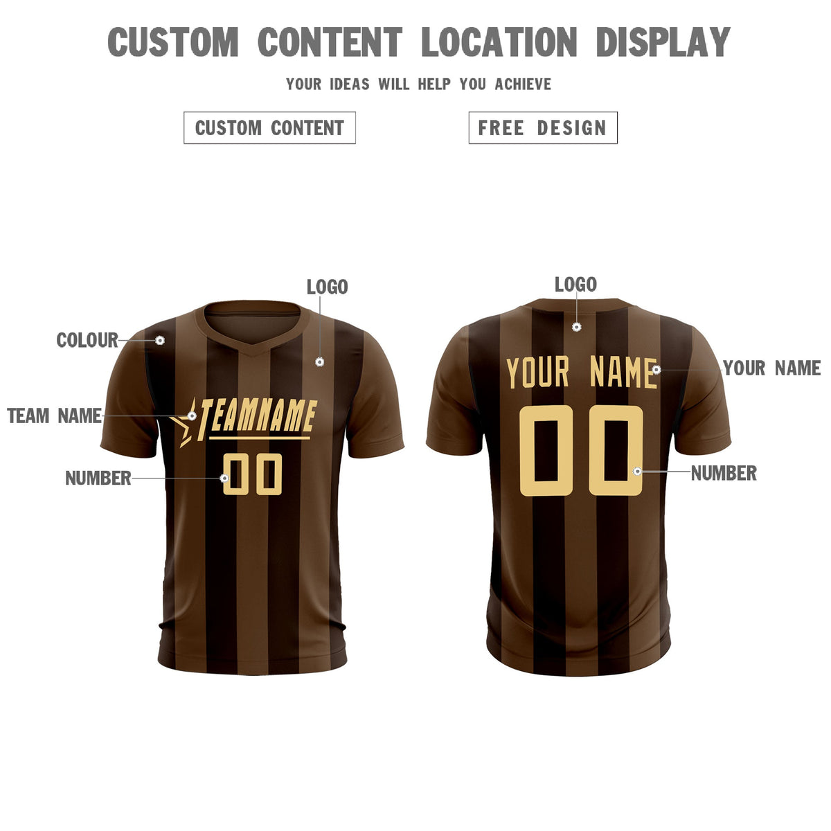 Custom Light Brown Brown Vertical Stripes Casual Outdoor Football Kits Jersey