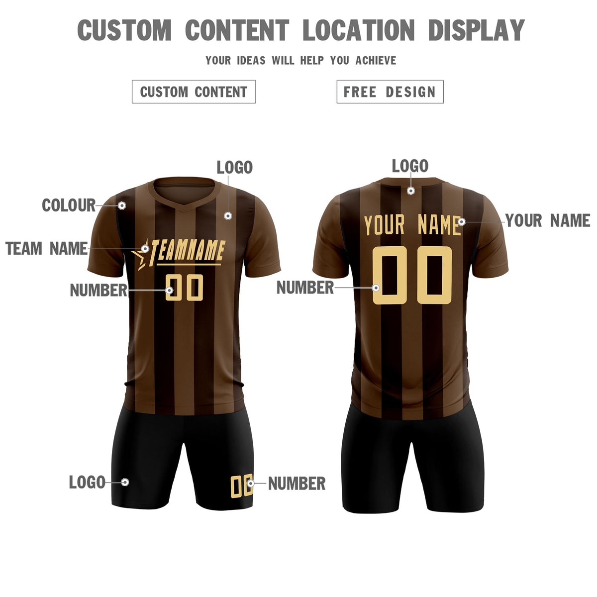 Custom Light Brown Brown Vertical Stripes Casual Outdoor Football Kits Jersey