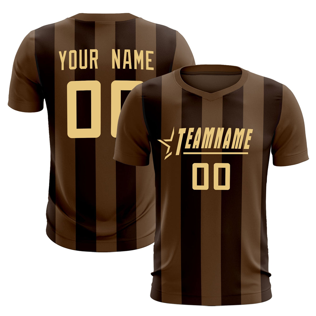 Custom Light Brown Brown Vertical Stripes Casual Outdoor Football Kits Jersey