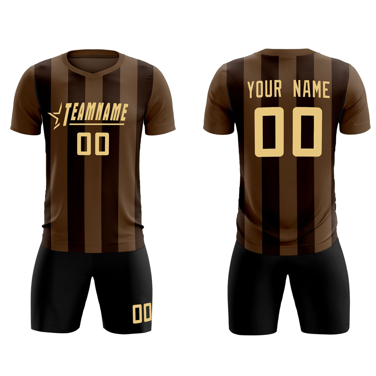Custom Light Brown Brown Vertical Stripes Casual Outdoor Football Kits Jersey
