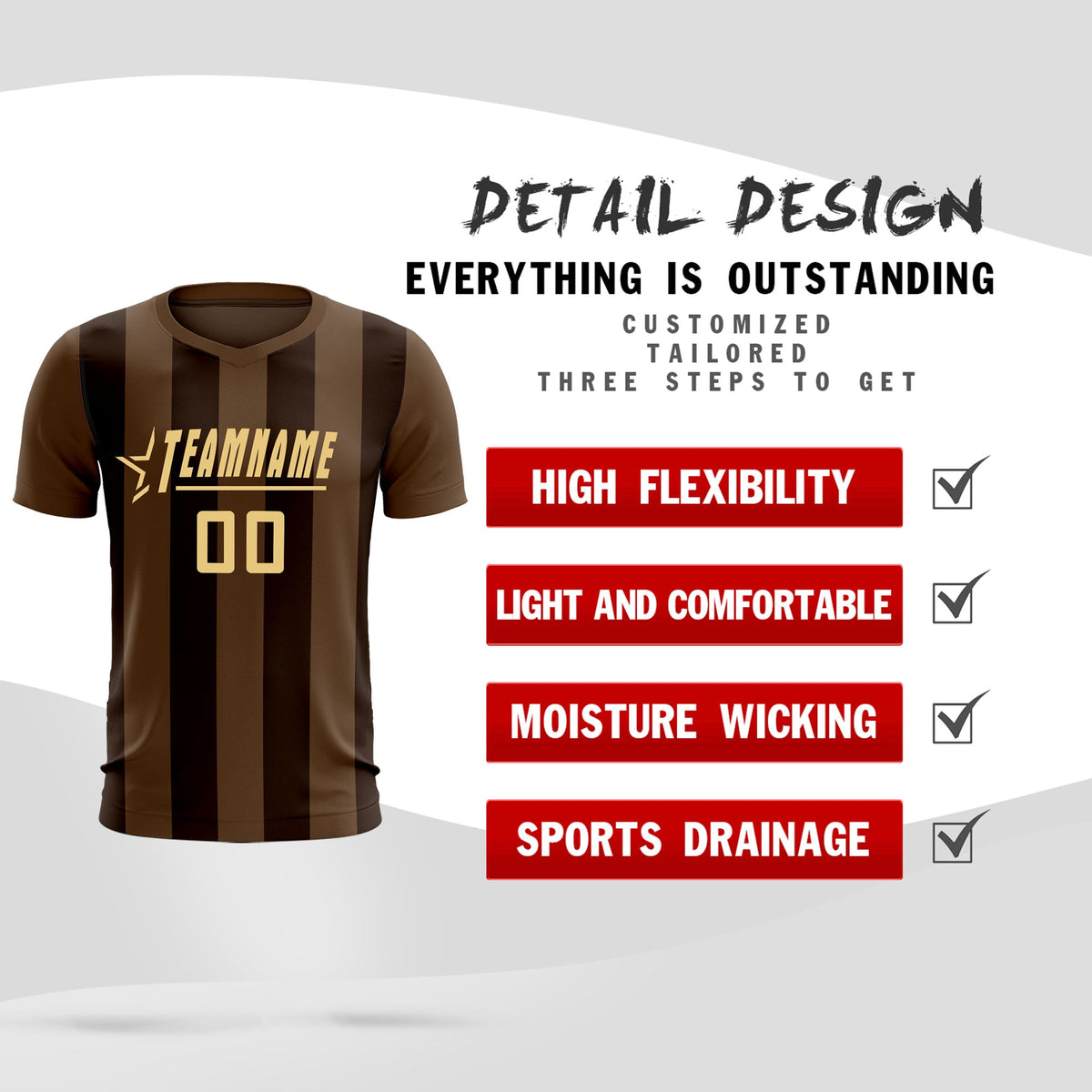 Custom Light Brown Brown Vertical Stripes Casual Outdoor Football Kits Jersey