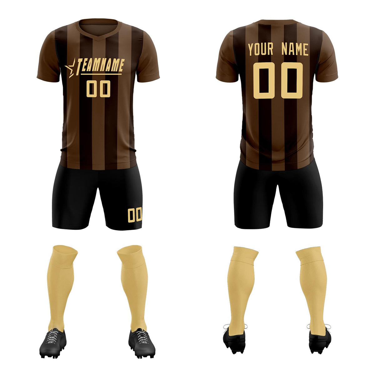 Custom Light Brown Brown Vertical Stripes Casual Outdoor Football Kits Jersey