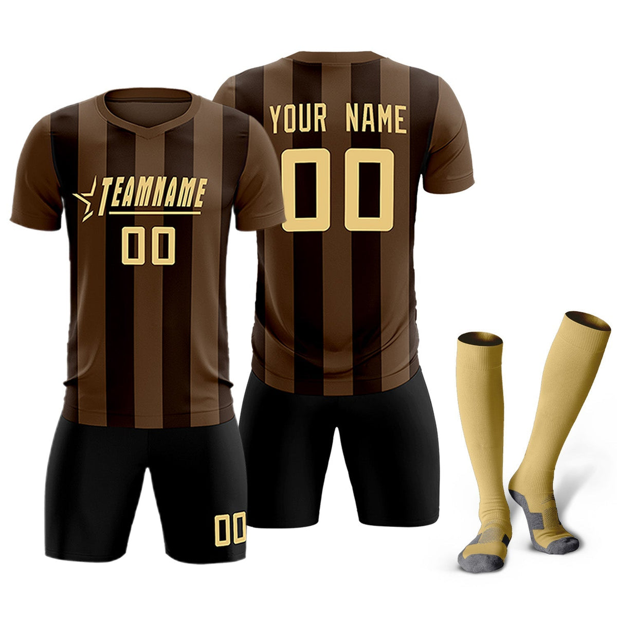 Custom Light Brown Brown Vertical Stripes Casual Outdoor Football Kits Jersey