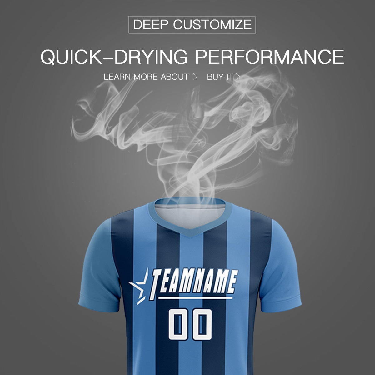 Custom Light Blue Midnight Blue Vertical Stripes Casual Outdoor Football Kits Jersey