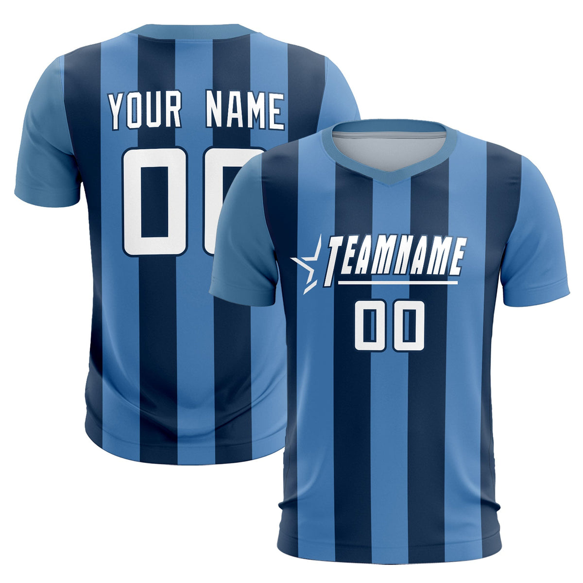 Custom Light Blue Midnight Blue Vertical Stripes Casual Outdoor Football Kits Jersey