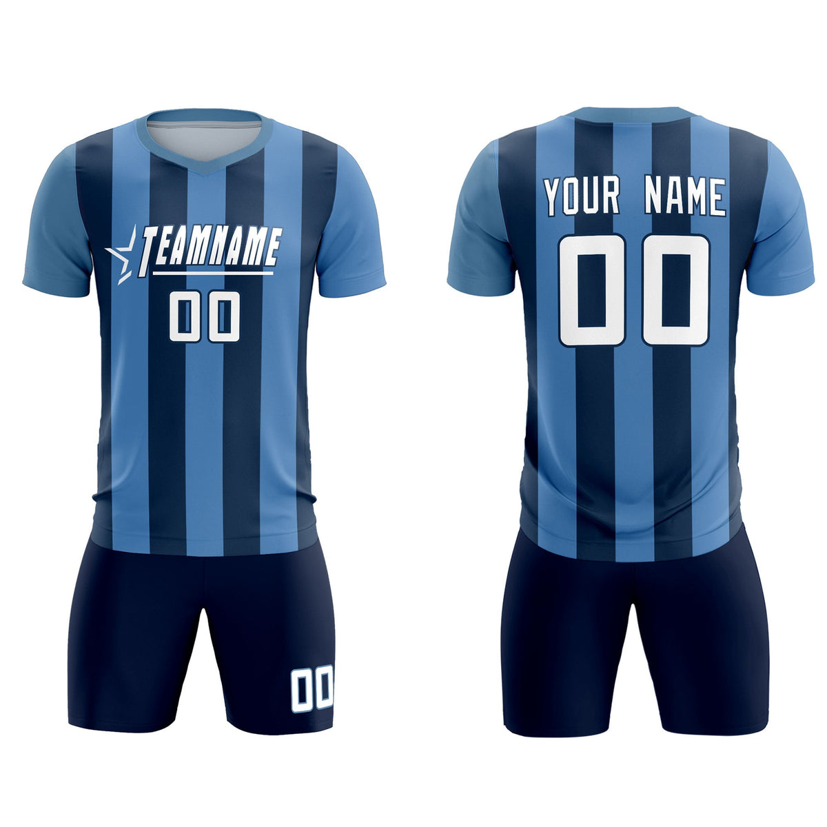Custom Light Blue Midnight Blue Vertical Stripes Casual Outdoor Football Kits Jersey
