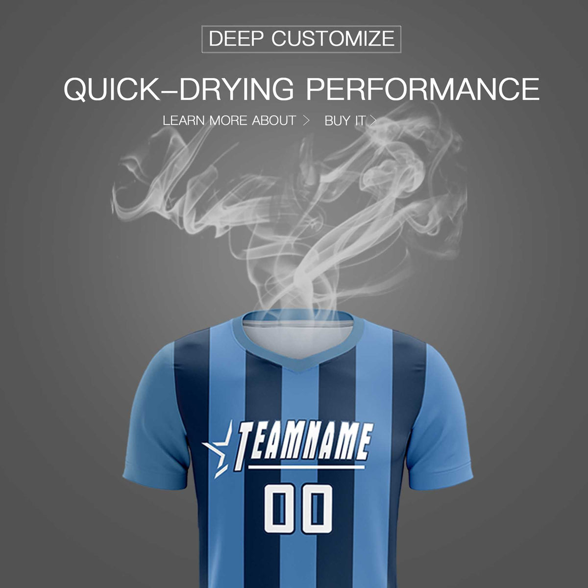 Custom Light Blue Midnight Blue Vertical Stripes Casual Outdoor Football Kits Jersey