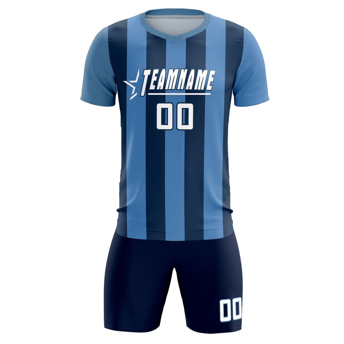 Custom Light Blue Midnight Blue Vertical Stripes Casual Outdoor Football Kits Jersey