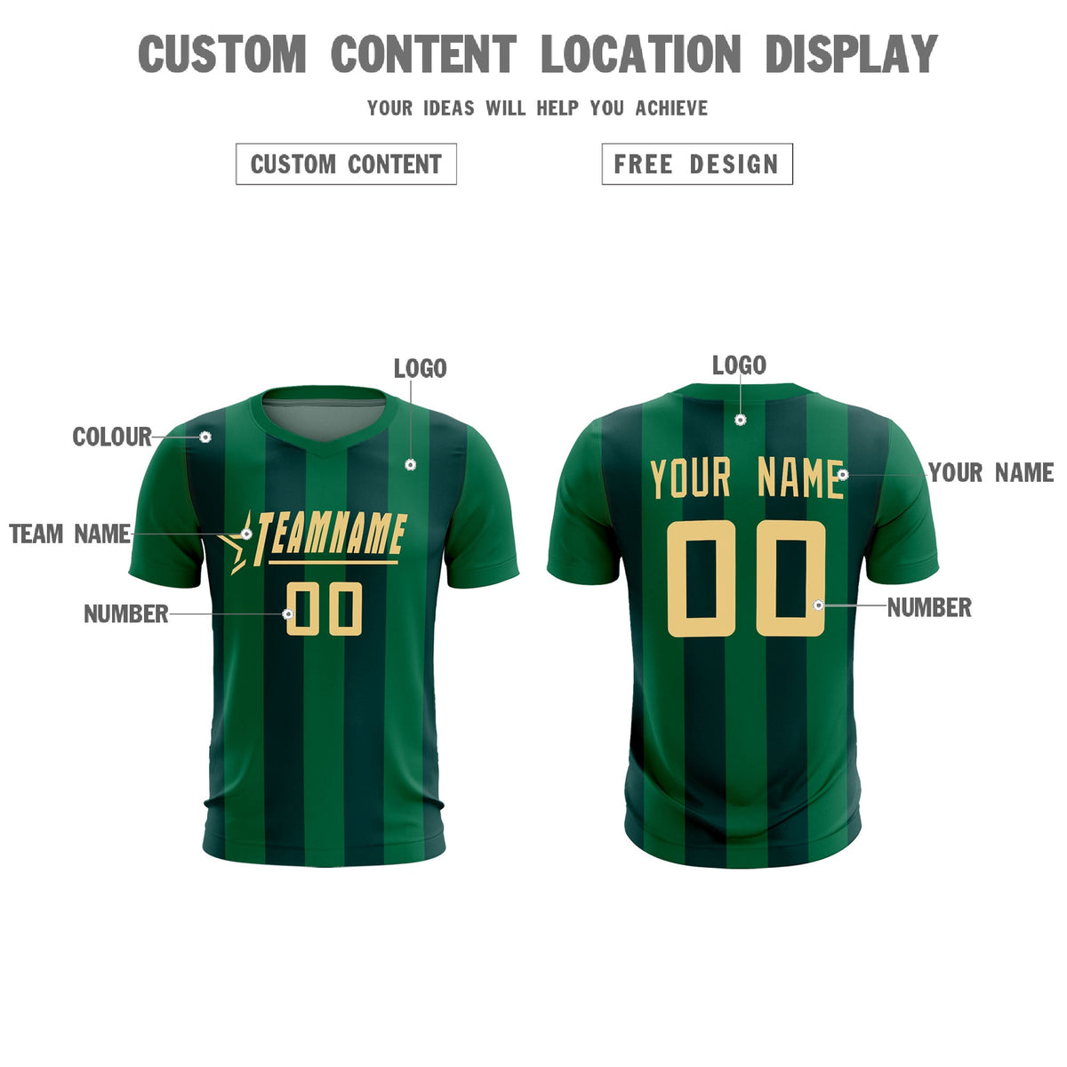 Custom Kelly Green Midnight Green Vertical Stripes Casual Outdoor Football Kits Jersey