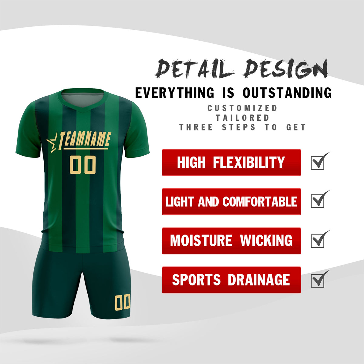 Custom Kelly Green Midnight Green Vertical Stripes Casual Outdoor Football Kits Jersey
