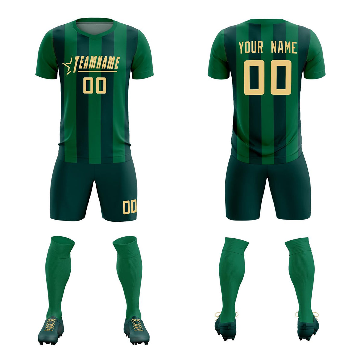 Custom Kelly Green Midnight Green Vertical Stripes Casual Outdoor Football Kits Jersey