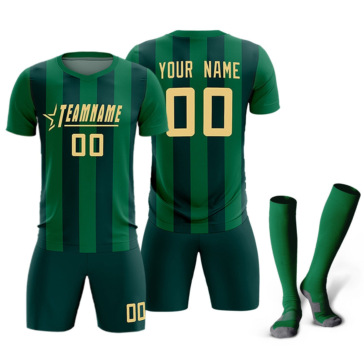 Custom Kelly Green Midnight Green Vertical Stripes Casual Outdoor Football Kits Jersey