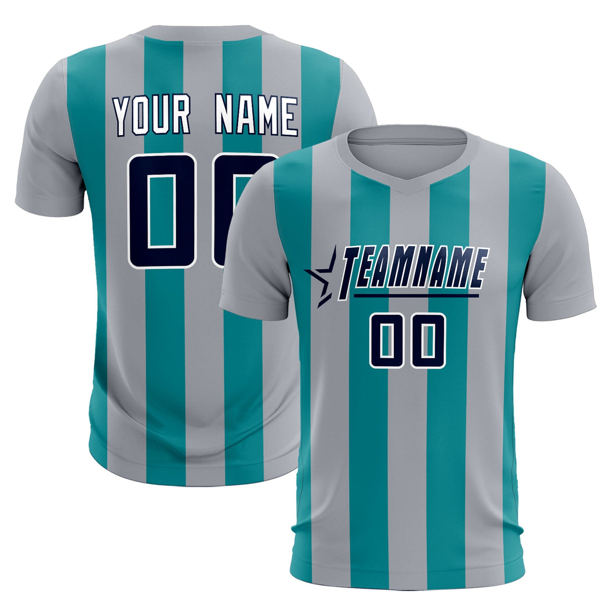Custom Gray Aqua Vertical Stripes Casual Outdoor Football Kits Jersey