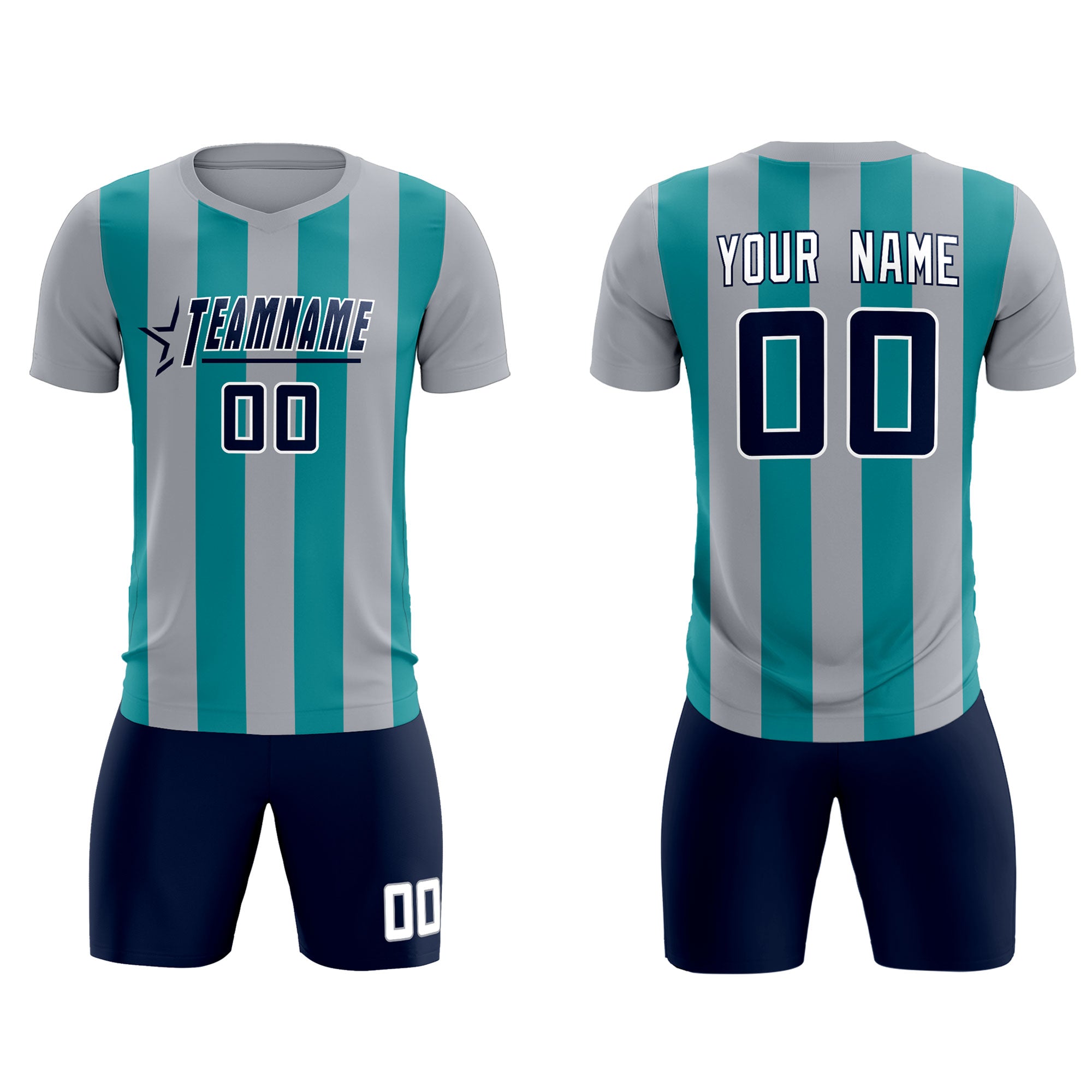 Custom Gray Aqua Vertical Stripes Casual Outdoor Football Kits Jersey