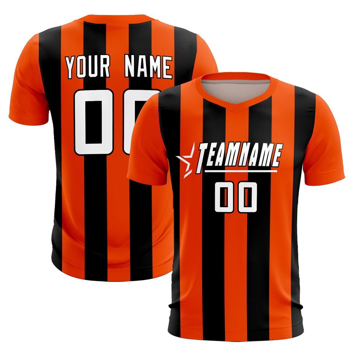 Custom Orange Black Vertical Stripes Casual Outdoor Football Kits Jersey