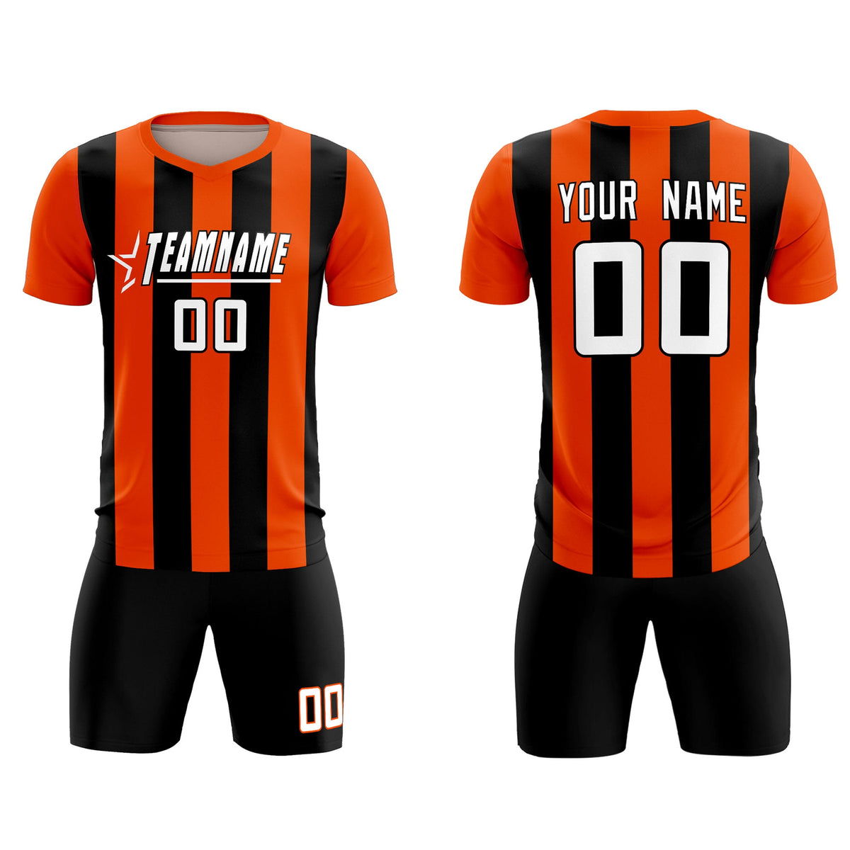 Custom Orange Black Vertical Stripes Casual Outdoor Football Kits Jersey