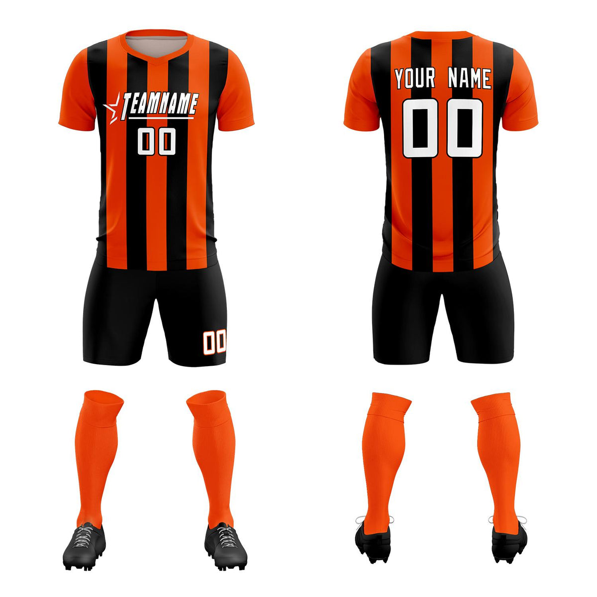 Custom Orange Black Vertical Stripes Casual Outdoor Football Kits Jersey