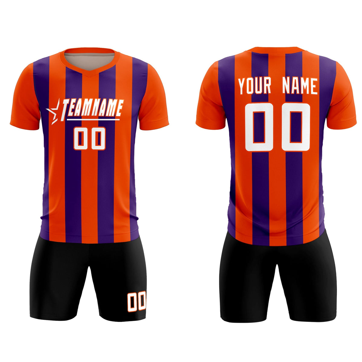 Custom Orange Purple Vertical Stripes Casual Outdoor Football Kits Jersey
