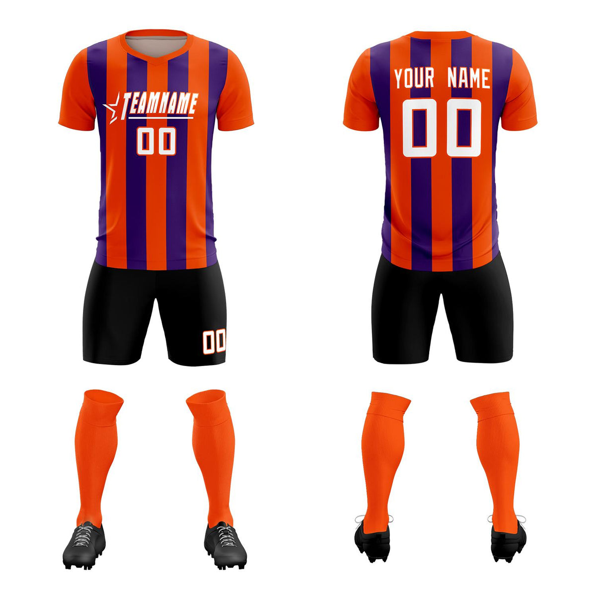 Custom Orange Purple Vertical Stripes Casual Outdoor Football Kits Jersey