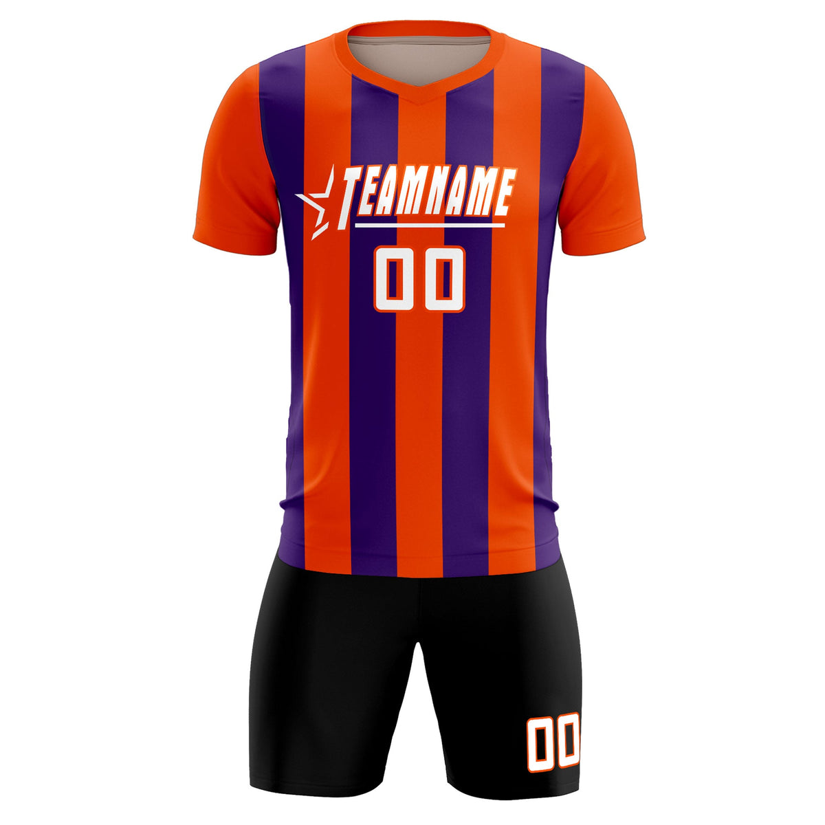 Custom Orange Purple Vertical Stripes Casual Outdoor Football Kits Jersey