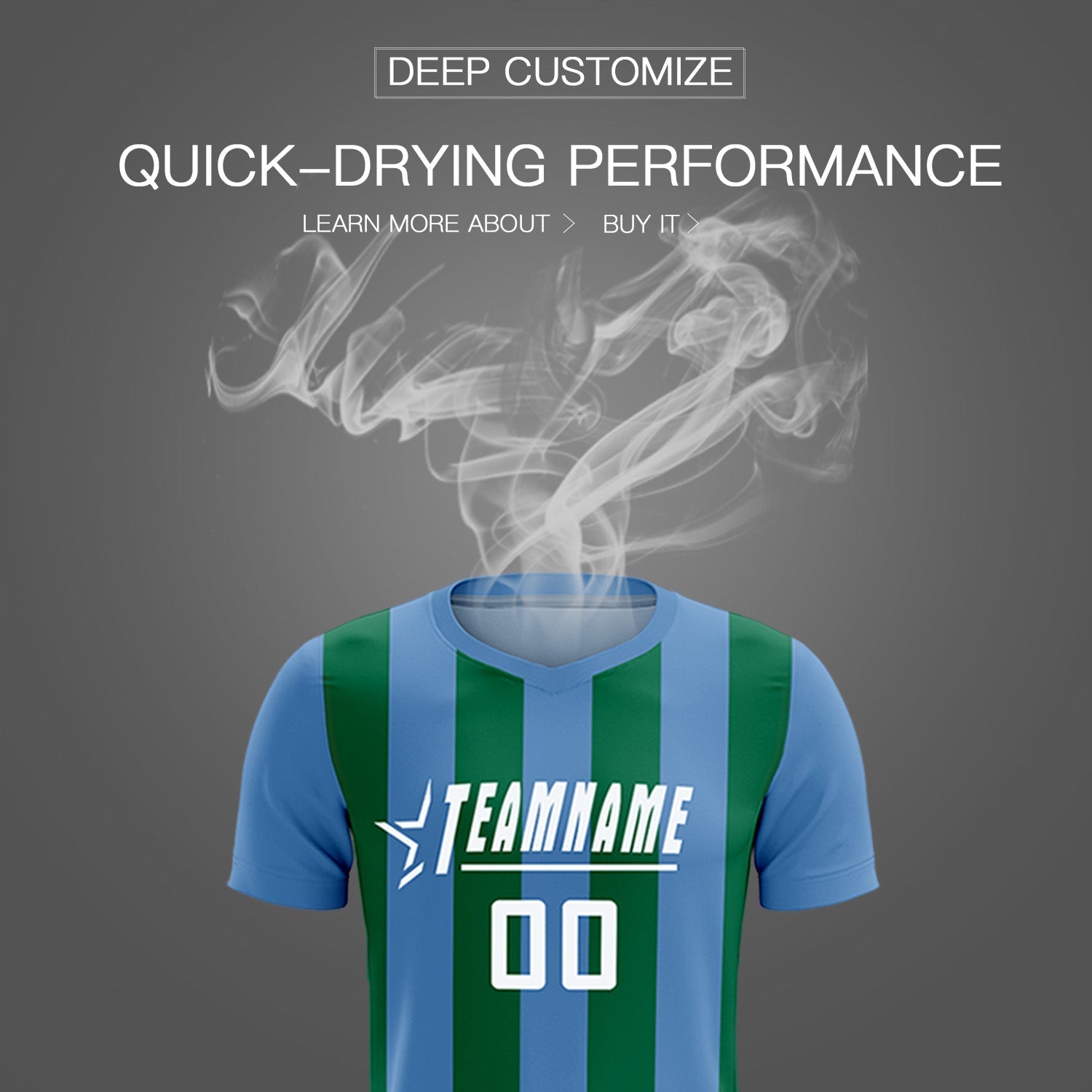 Custom Light Blue Kelly Green Vertical Stripes Casual Outdoor Football Kits Jersey