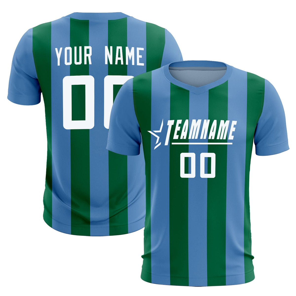 Custom Light Blue Kelly Green Vertical Stripes Casual Outdoor Football Kits Jersey