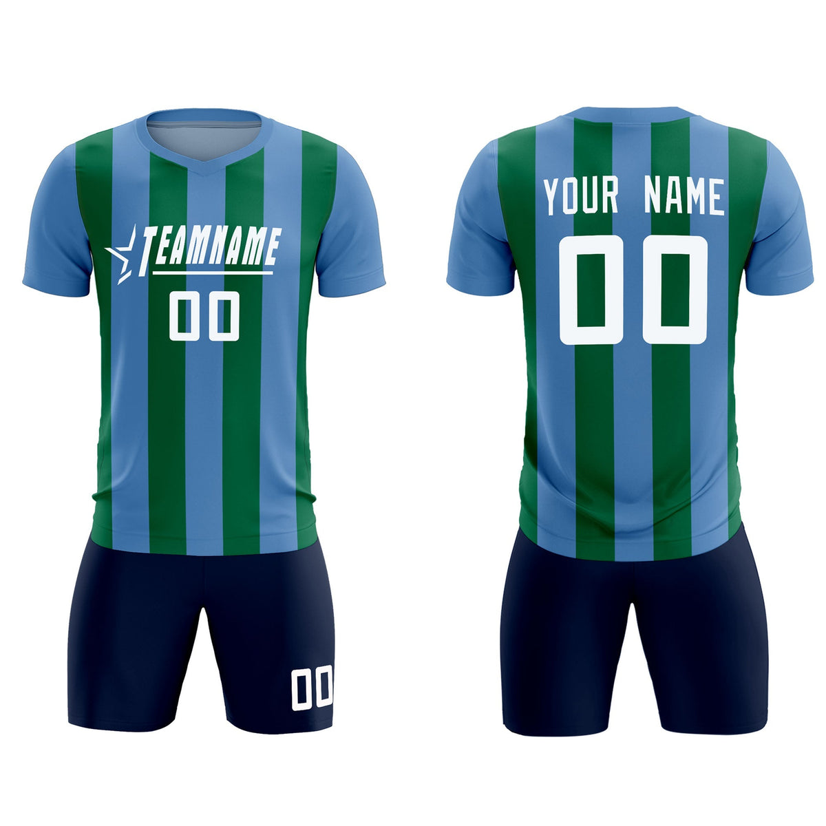Custom Light Blue Kelly Green Vertical Stripes Casual Outdoor Football Kits Jersey