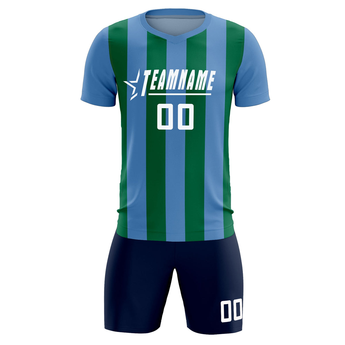 Custom Light Blue Kelly Green Vertical Stripes Casual Outdoor Football Kits Jersey