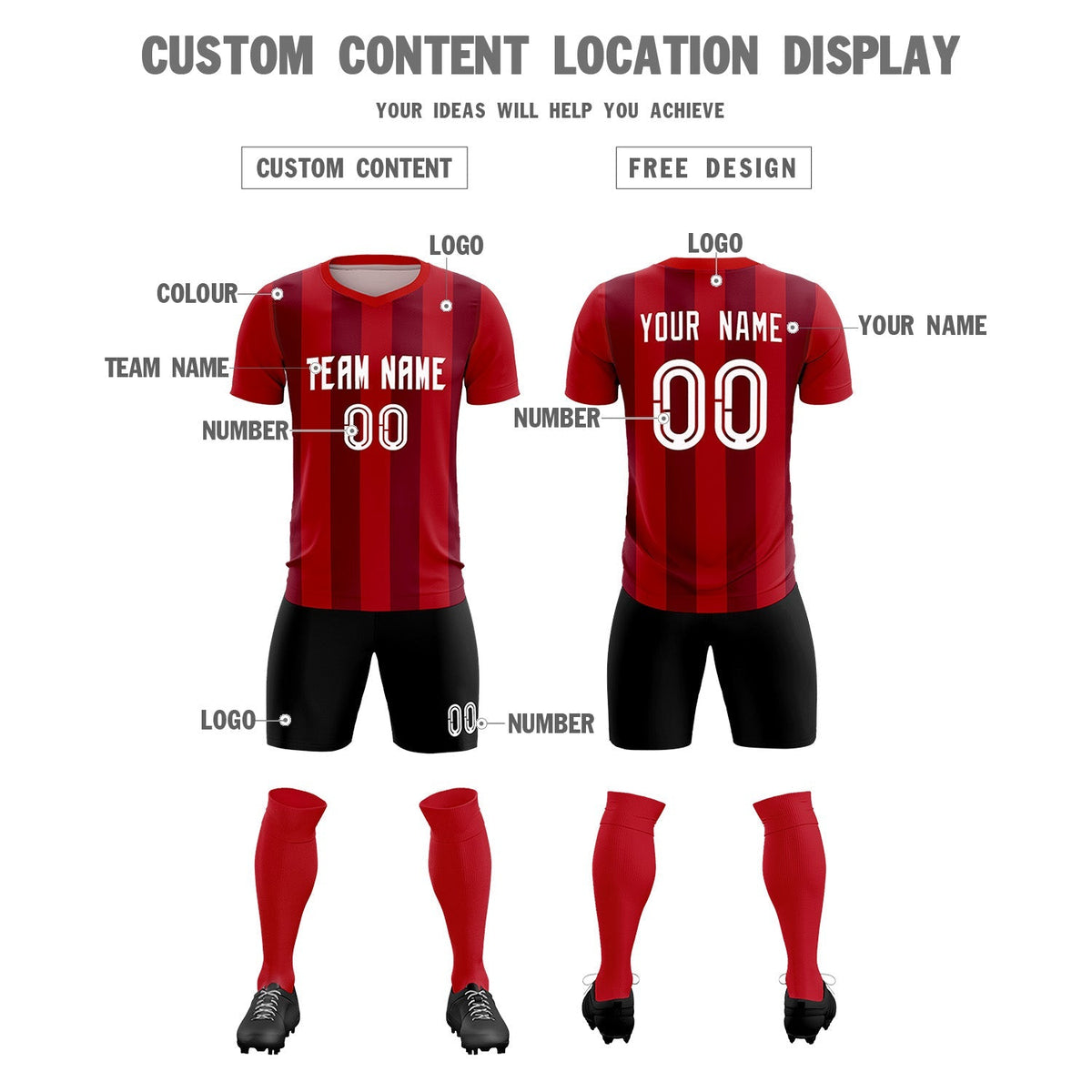 Custom Red Crimson Vertical Stripes Casual Outdoor Football Sets Jersey