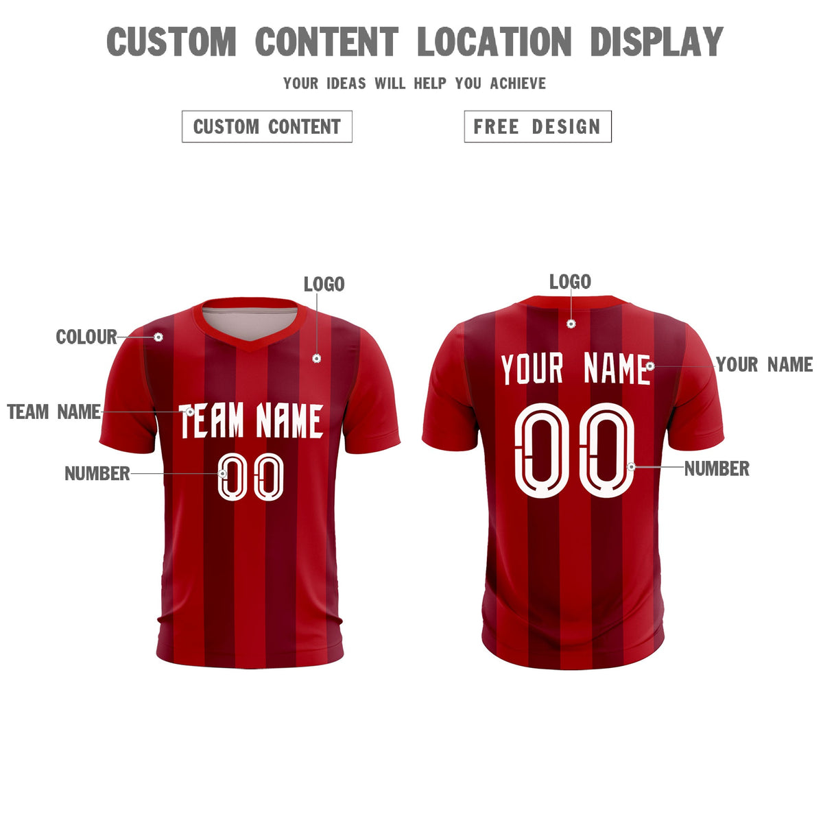 Custom Red Crimson Vertical Stripes Casual Outdoor Football Sets Jersey