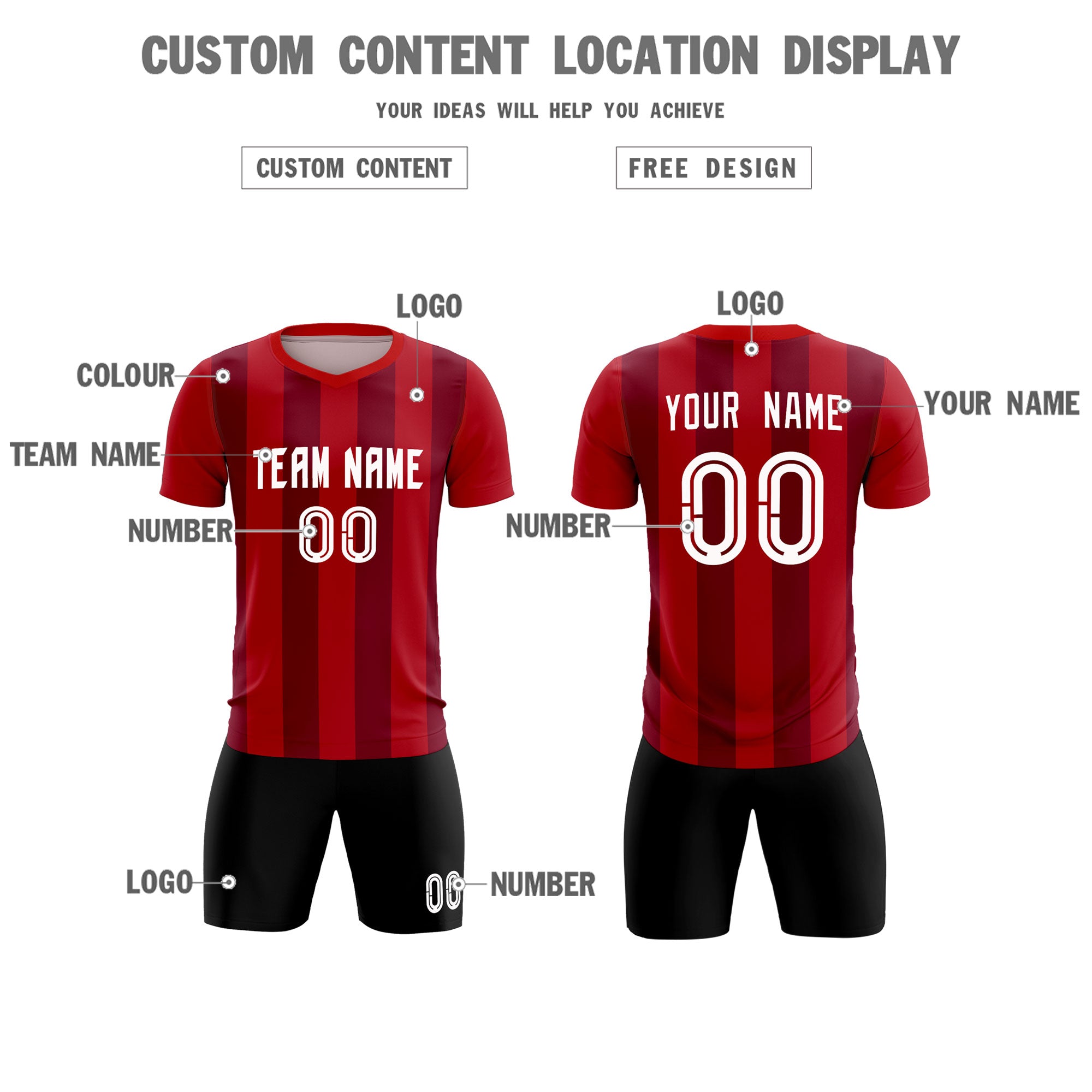 Custom Red Crimson Vertical Stripes Casual Outdoor Football Sets Jersey