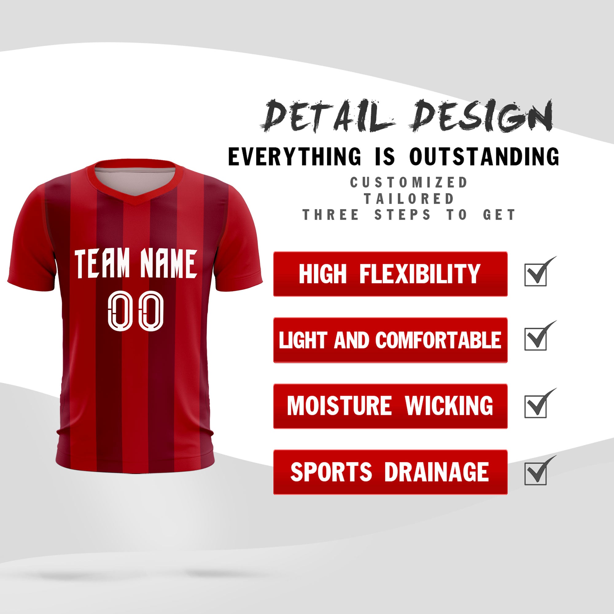 Custom Red Crimson Vertical Stripes Casual Outdoor Football Sets Jersey