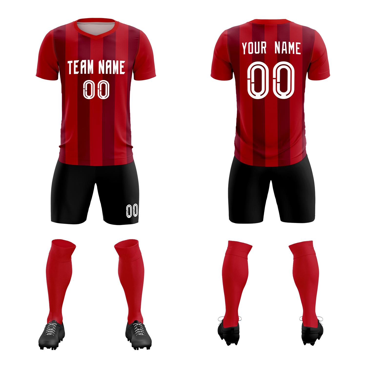 Custom Red Crimson Vertical Stripes Casual Outdoor Football Sets Jersey